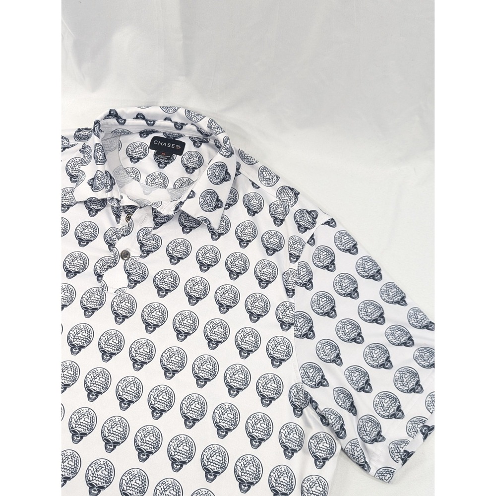 Chase 54 Men's Golf Polo Skull‎ Golf Ball Print All Over White Black Men's XL